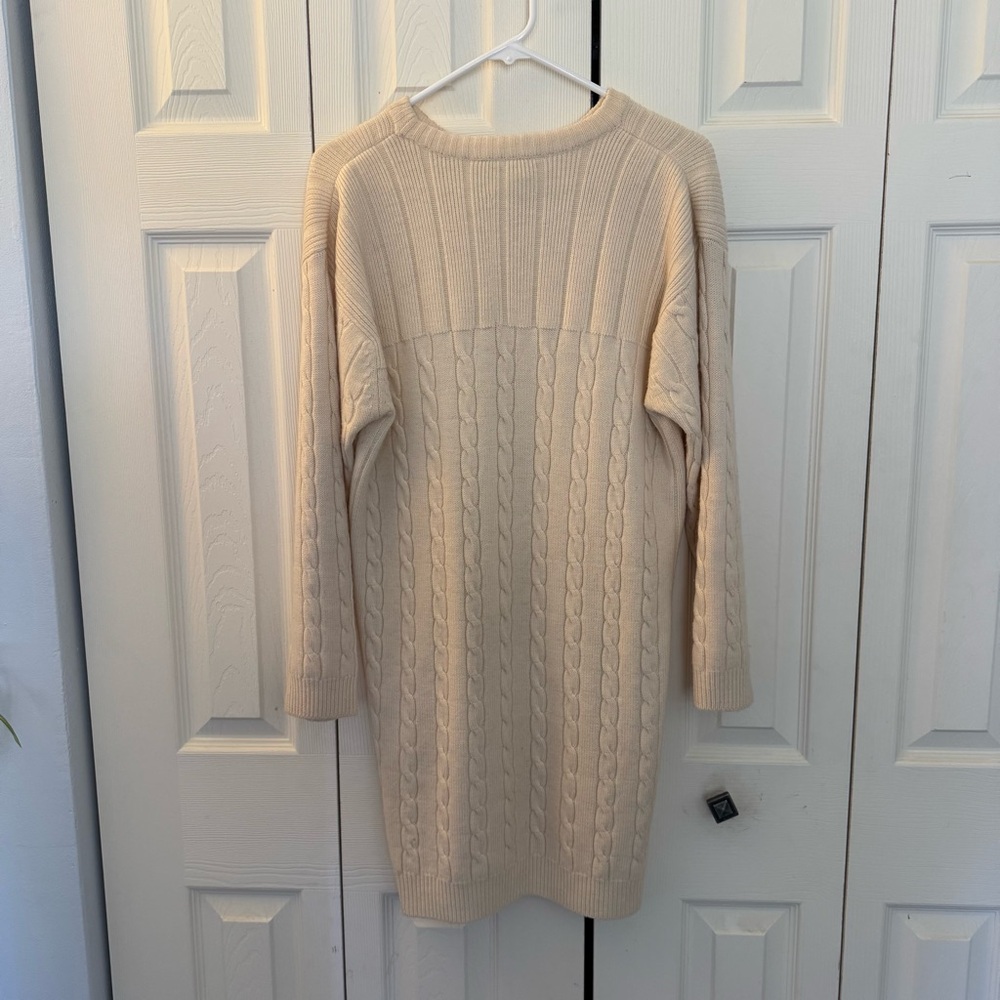Women's Vintage Andrea Jovine Wool Cableknit Sweater‎ Dress, Ivory, Size L - Picture 3 of 8